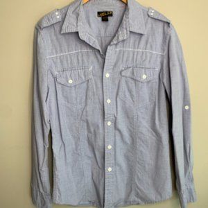 Helix Horizonal Pinstriped Blue White Button-down Long Sleeve Shirt Men's Medium